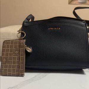 Anne Klein Black Crossbody with Brown Patterned Keychain